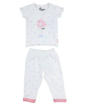 GJ BABY Half Sleeves Top and Lounge Pant Floral Print - White