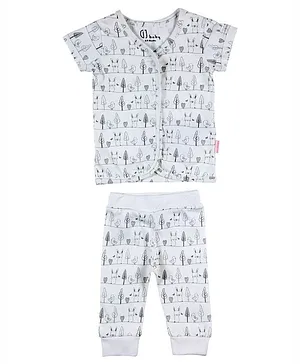 GJ Baby Short Sleeves Tee With Lounge Pants Printed- White