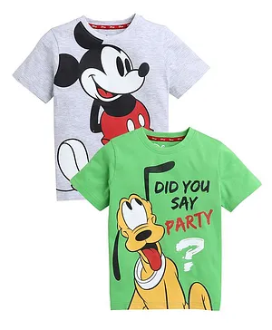 Kinsey Half Sleeves Disney Mickey & Pluto Pack Of Two  T Shirts - Green Grey Melange