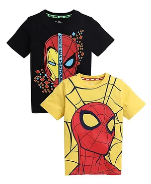 Kinsey Half Sleeves Marvel Spiderman Pack Of Two  T Shirts - Black & Yellow