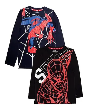 Kinsey Full Sleeves Marvel Spiderman Pack Of Two  T Shirts - Black & Navy
