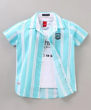 Ruff Half Sleeves Striped Shirt With Tee Yachting Print - Blue White