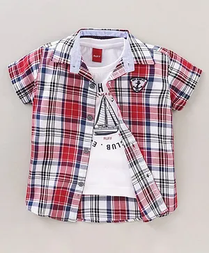 Ruff Half Sleeves Checks Shirt With Tee Yachting Print - Red White