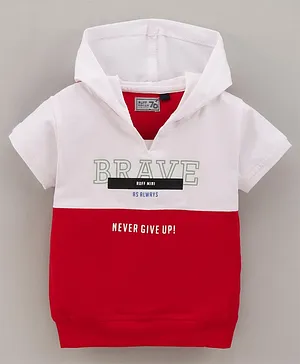 Ruff Half Sleeves Hooded T-Shirt Brave Print - Red White