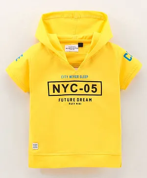 Ruff Half Sleeves Hooded T-Shirt NYC 05 Print - Yellow