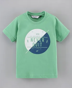Ruff Half Sleeves T Shirt Text Print - Green