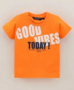 Ruff Half Sleeves T-Shirt Good Vibes Today Print - Orange