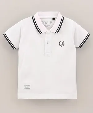 Ruff Half Sleeves T-Shirt Stripe Border Design - White