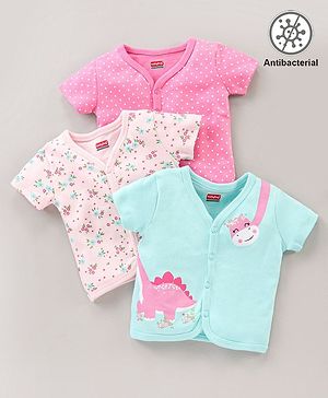 Babyhug Half Selvees Cotton Floral & Dino Printed Vest Pack Of 3 - Multicolour