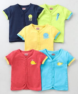 Babyhug 100 % Cotton Antibacterial Vests Pack of 5 - Multicolour