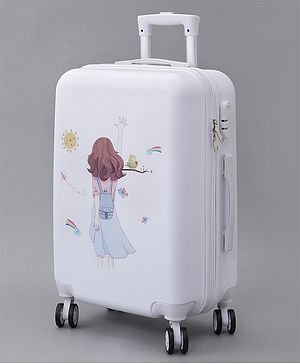 Pine Kids Trolley Luggage Bags White - 22.8 inch| Shock Resistant| Telescopic Handle| Water Resistant| Easy Zipper Closure| Durable Wheels