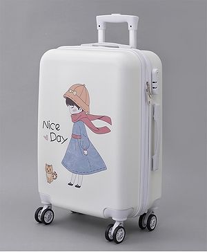 Pine Kids Trolley Luggage Bags White - 22 inch| Shock Resistant| Telescopic Handle| Water Resistant| Easy Zipper Closure| Durable Wheels| Number Lock