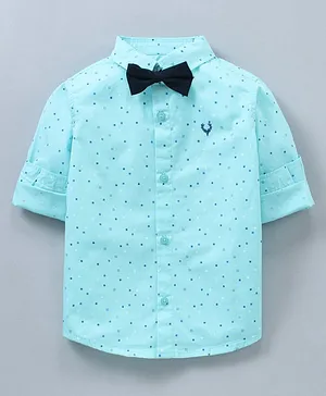 Allen Solly Juniors Full Sleeves Printed Shirt With Bow - Light Blue