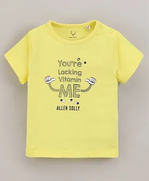 Allen Solly Juniors Half Sleeves Cotton T-shirt Text Print - Yellow