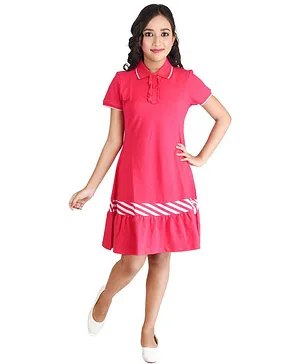 Clothe Funn Half Sleeves Striped Detailing T-shirt Dress - Pink