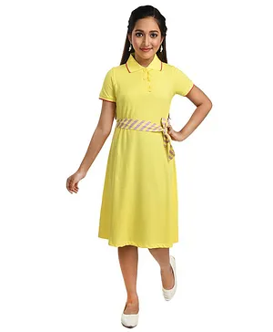 Clothe Funn Half Sleeves Striped Detailing T-shirt Dress - Yellow