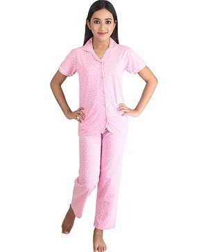 Clothe Funn Half Sleeves All Over Stars Printed Night Suit - Light Pink