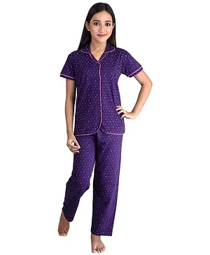 Clothe Funn Half Sleeves All Over Stars Printed Night Suit - Purple