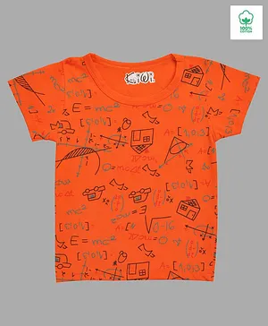Kiwi 100% Cotton Unisex Half Sleeves Printed T Shirt - Orange