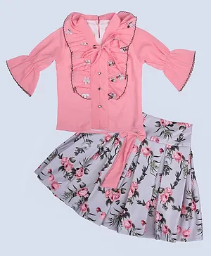 ZIBA CLOTHING Half Sleeves Top With Floral Print Skirt - Pink & Lavender
