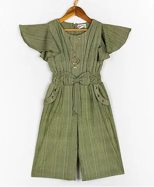 Peppermint Half Sleeves Striped Jumpsuit - Green