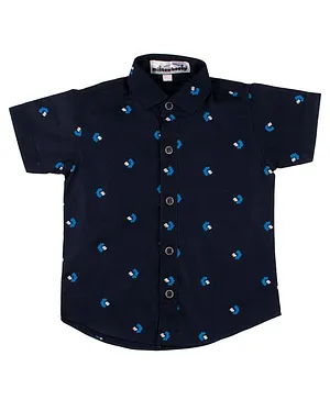 Mittenbooty Half Sleeves Floral Print Shirt - Navy Blue