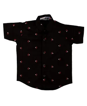 Mittenbooty Half Sleeves Floral Print Shirt - Black