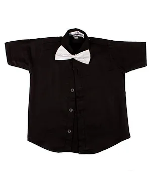 Mittenbooty Half Sleeves Solid Colour Shirt With Attached Bow Tie - Navy Blue