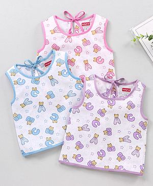 Babyhug 100% Cotton Sleeveless Jhablas Alphabets Print Pack of 3 - Multicolor