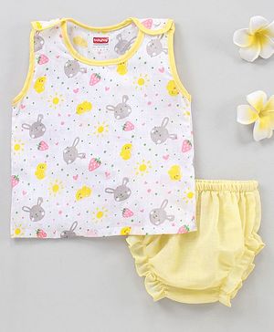 Babyhug 100% Cotton Jhabla & Bloomer Animal Print - Yellow
