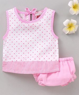 Babyhug 100% Cotton Vest With Bloomer Printed - Pink White