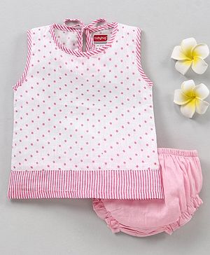 Babyhug 100% Cotton Jhabla & Bloomer Polka Dot Print - Pink - 0-3m Pink
