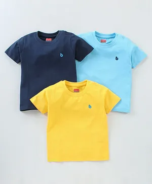 Babyhug Half Sleeves Solid T-Shirts Pack of 3 - Navy Blue Yellow
