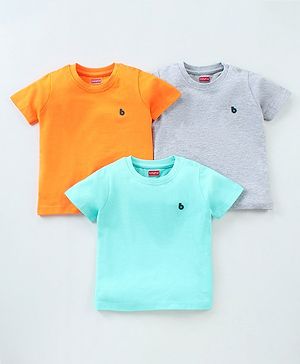 Babyhug Half Sleeves Solid T-Shirts Pack of 3 - Orange Grey Green