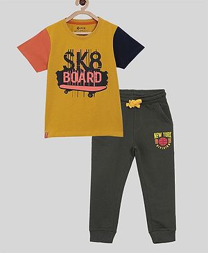 3PIN Half Sleeves Skater Board Printed Tee With Joggers - Yellow