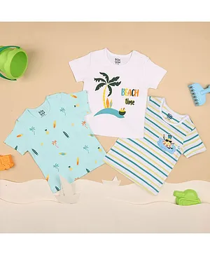 Kicks & Crawl Pack Of 3 Half Sleeves Beach Time & Stripes Print Tees - Blue White & Multi Color