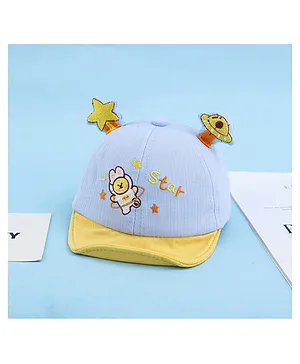 Ziory Embroidered Summer Cap with Star and UFO Applique - Blue
