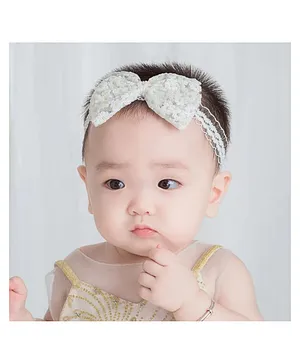 Ziory Headband with Bow and Lace Detailing - White
