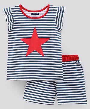 Pine Kids Short Sleeves Biowash Night Suit - Blue White