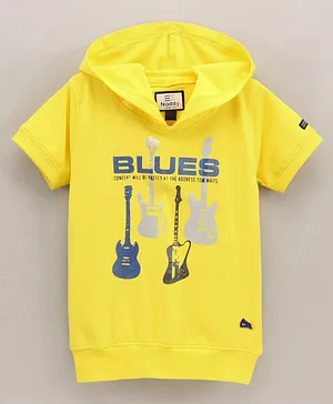 Noddy Half Sleeves Blues & Guitars Printed Hooded Tee - Yellow