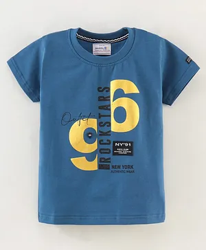 Noddy Half Sleeves 96 Rockstars Print T Shirt - Blue