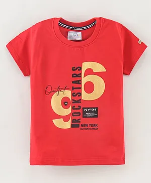 Noddy Half Sleeves 96 Rockstars Print T Shirt - Red