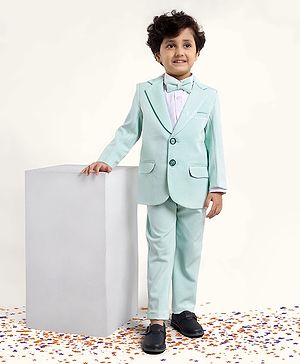 Babyhug Full Sleeves Party Suit With Bow Solid- Mint