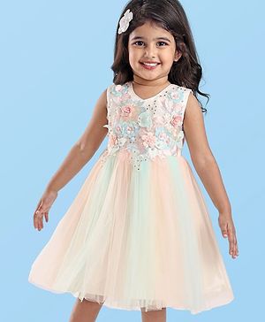 Babyhug Sleeveless Party Wear Tutu Frock Corsage Applique - Multicolor