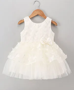 Babyhug Sleeveless Party Wear Tutu Frock with Butterfly & Bow Applique - Light Yellow