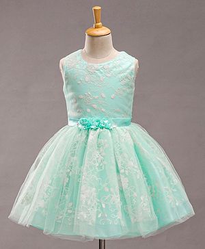 Babyhug Sleeveless Party Wear Frock With Corsage - Mint