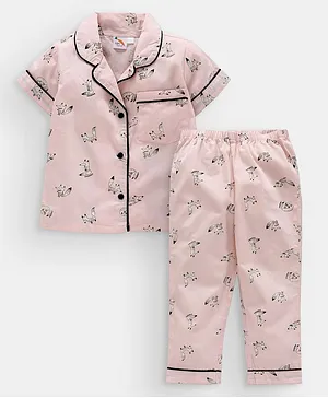 Little Carrot Half Sleeves All Over Squirrel Printed Night Suit - Peach