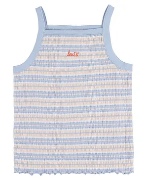 Levi's Sleeveless Brand Name Print Striped Tank Top - Blue