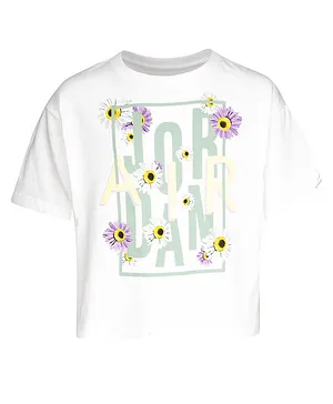 Jordan Half Sleeves Flower Print T Shirt - White