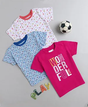 BUMZEE Pack of 3 Half Sleeves Printed T Shirt - Pink